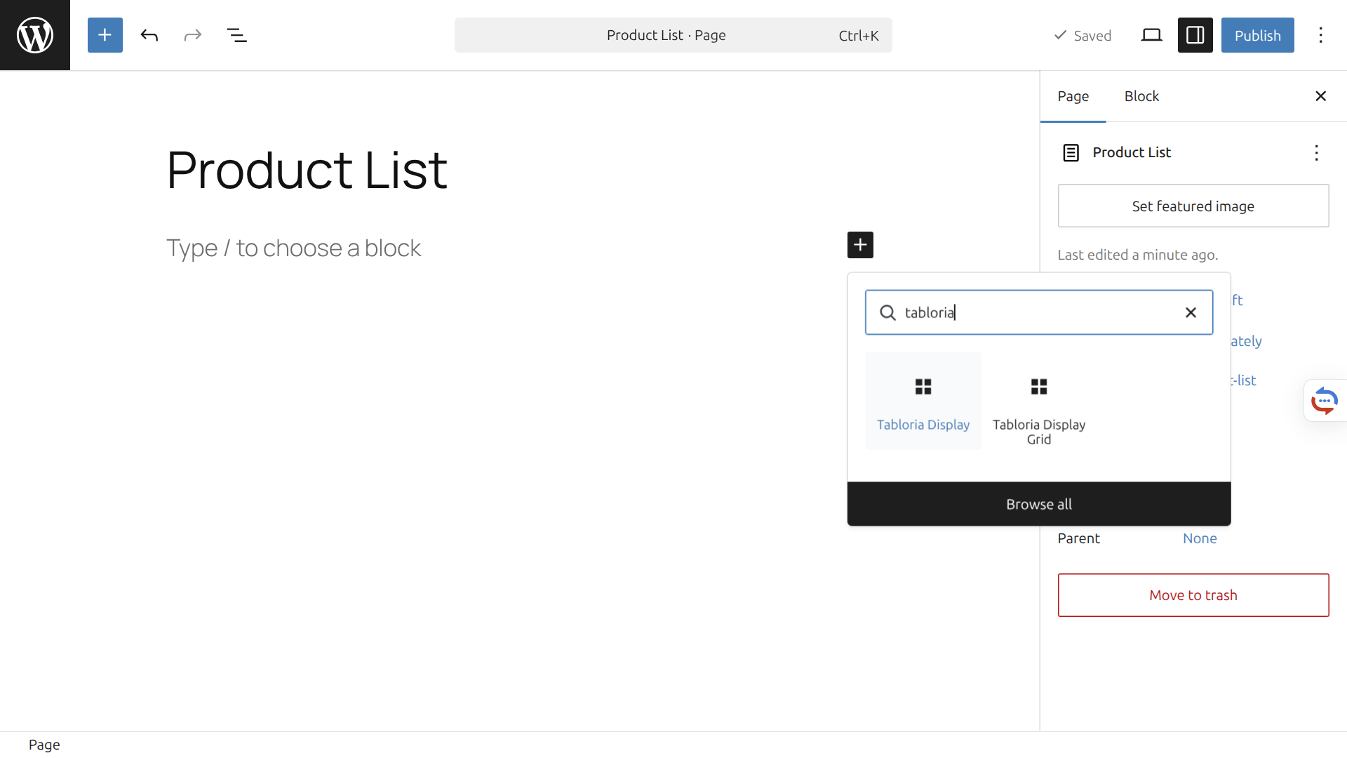 Finding the Tabloria block in Gutenberg